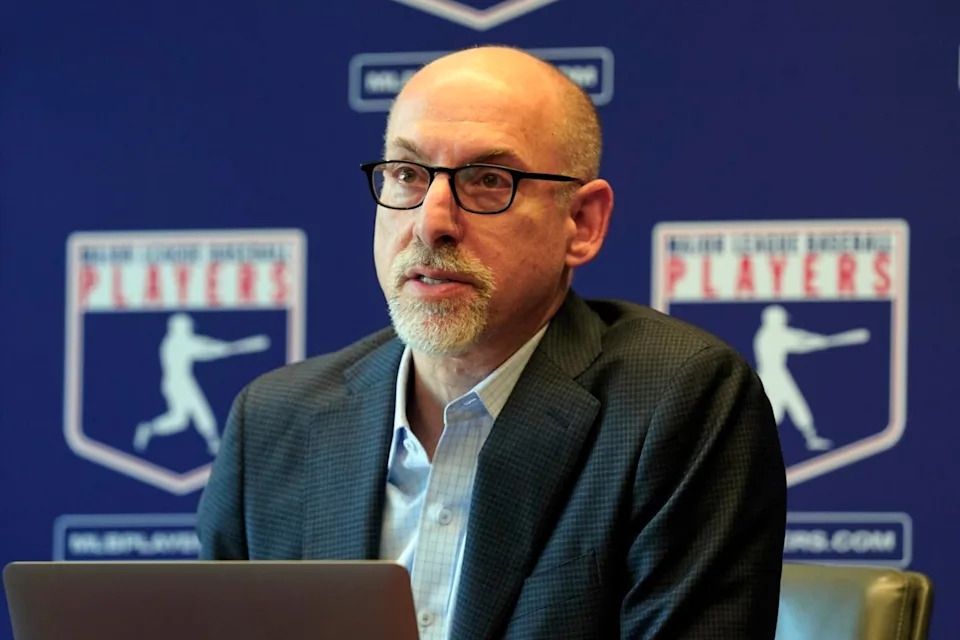 MLBPA executive director Bruce Meyer speaks in 2022.