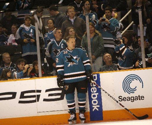 The return of Claude Lemieux from retirement on the ice during warm-ups.San Jose Sharks host the Vancouver Canucks in the first period at HP Pavilion in San Jose Calif. on January 20, 2008. 