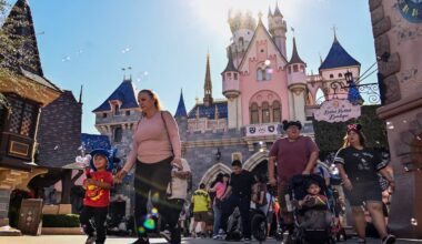 The back side of Sleeping Beauty Castle at Fantasyland inside Disneyland at the Disneyland Reso ...