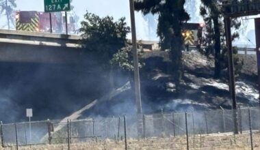 Wind-driven fire on Hwy. 41 threatens Fresno warehouses, officials say