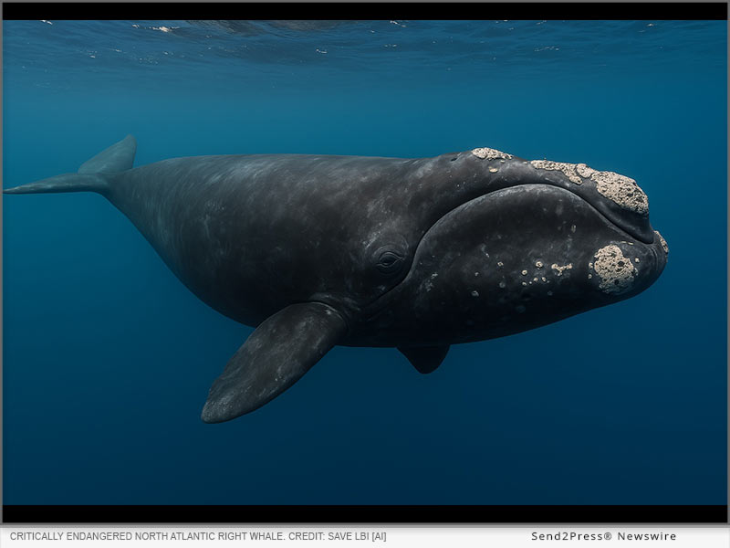 The critically endangered North Atlantic right whale. Credit: Save LBI (generated with AI tools)