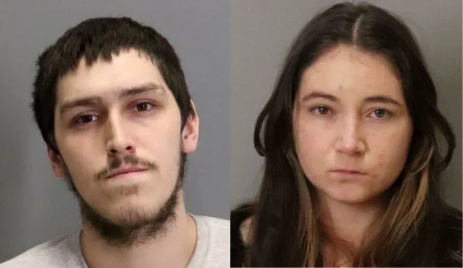 Baby Winter’s parents, Derek Rayo and Kelly Richardson, are seen in mugshots provided by the San Jose Police Department.