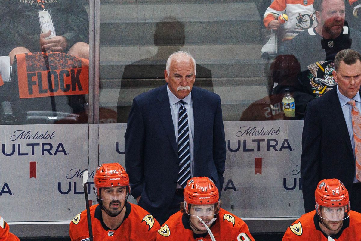 Joel Quenneville of the Anaheim Ducks watches on during an NHL Stanley Cup Playoffs match against the Vegas Golden Knights on May 8, 2026 at Honda Center in Anaheim, California. Joel Quenneville of the Anaheim Ducks watches on during an NHL Stanley Cup Playoffs match against the Vegas Golden Knights on May 8, 2026 at Honda Center in Anaheim, California.