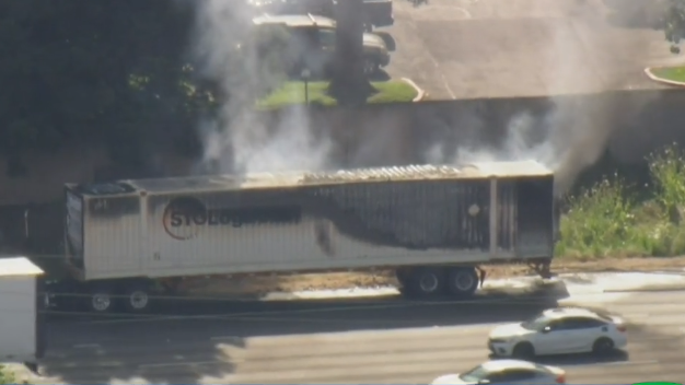 Crews respond to big rig on fire on I-5