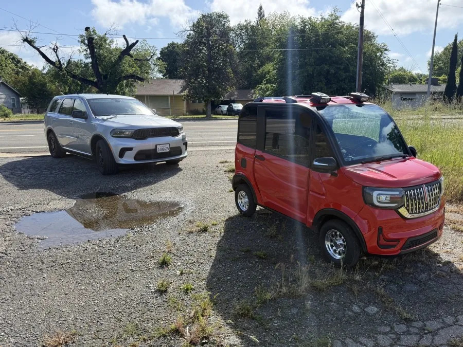 A driver was pulled over for driving a tiny low-speed vehicle in a 40-mph zone in the Redding area. (CHP)