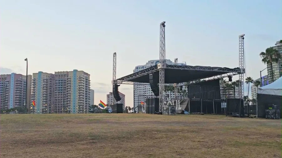 The grounds of the Long Beach Pride Festival remained empty after ithe event was cancelled on May 15, 2026. (KTLA)