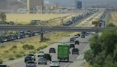 Traffic gridlocked for miles along I-15 on California-Nevada border