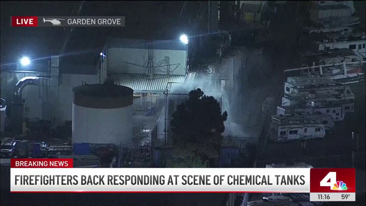 Firefighters back responding at scene of Garden Grove chemical tank – NBC Los Angeles