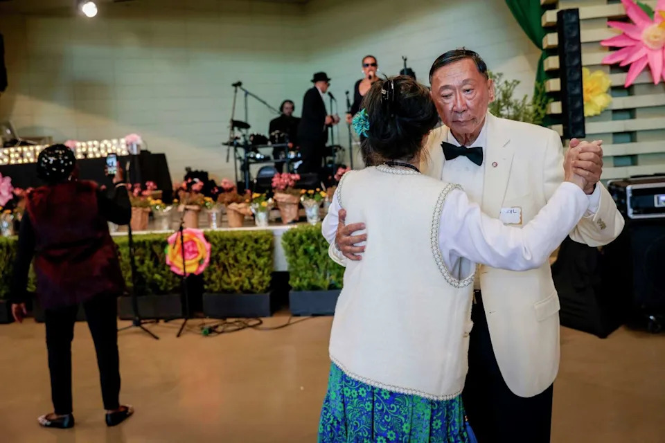 Darryl Fown dances with his wife, Margaret, at the Senior Prom on Wednesday at the County Fair Building in Golden Gate Park. The couple, married for 55 years, were among hundreds of attendees celebrating the return of the city tradition after a six-year hiatus. (Brontë Wittpenn/S.F. Chronicle)