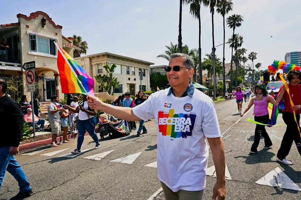 California Governor candidate Xavier Becerra walked in Sunday’s parade. Xavier Becerra