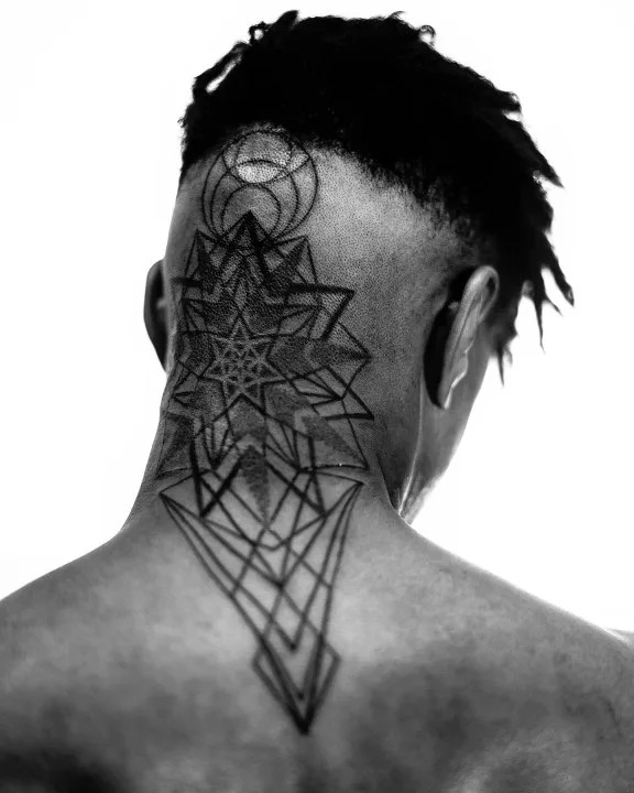 A neck and head tattoo Dillon Forte created for Usher. (Courtesy of Dillon Forte)