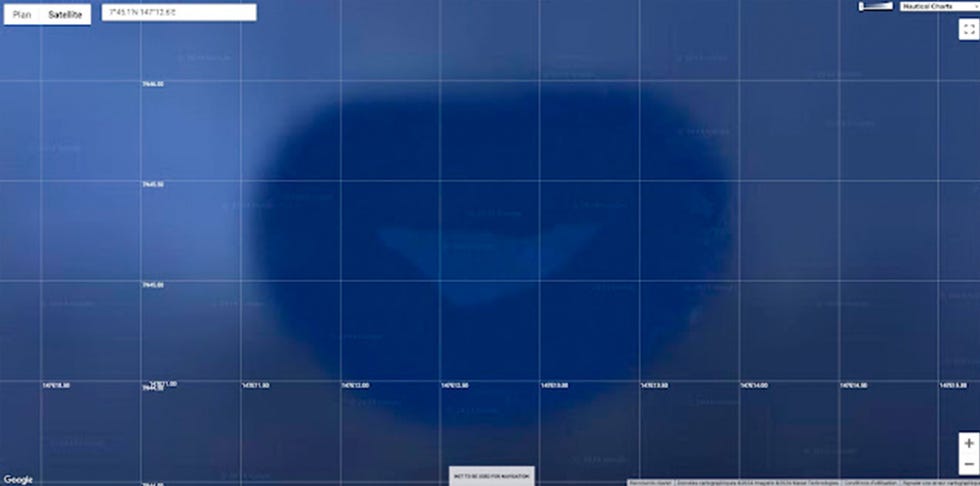 Map interface displaying a section of ocean with coordinates.