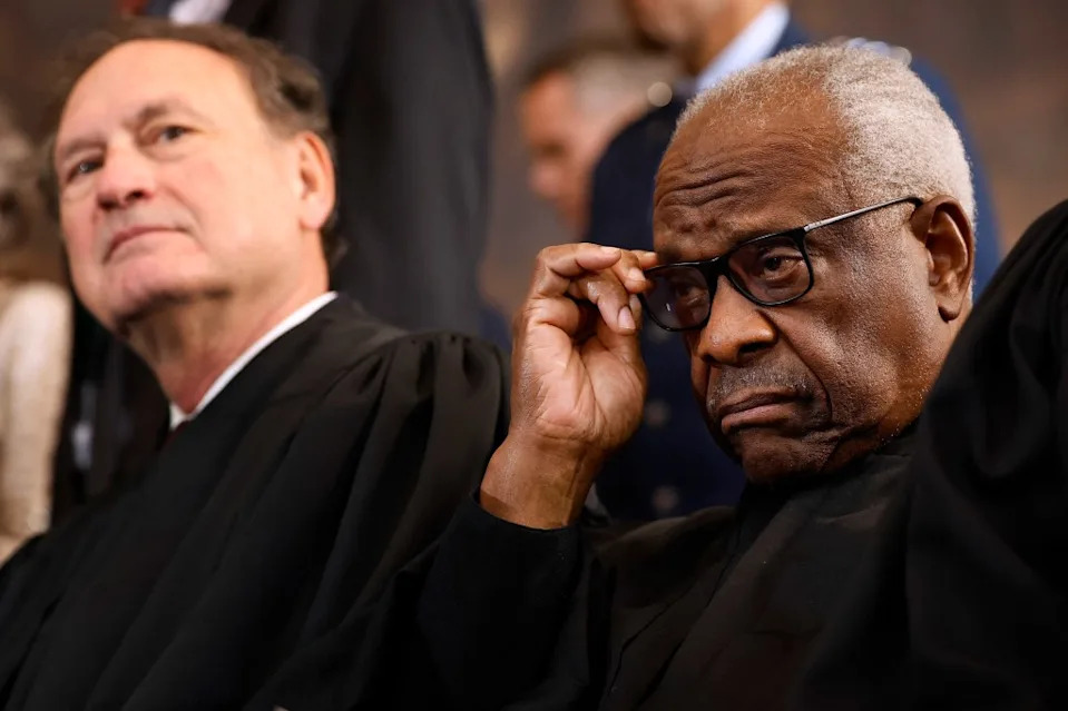 Supreme Court Justices Samuel Alito (L) and Clarence Thomas at the U.S. Capitol on January 20, 2025.