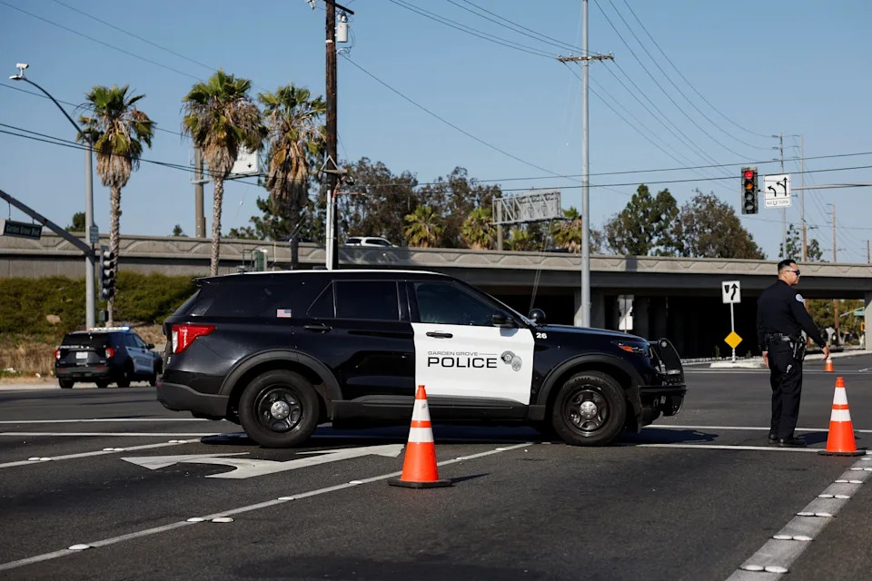 Caroline Brehman/Reuters - PHOTO: Chemical incident forces evacuation in the surrounding area in Garden Grove
