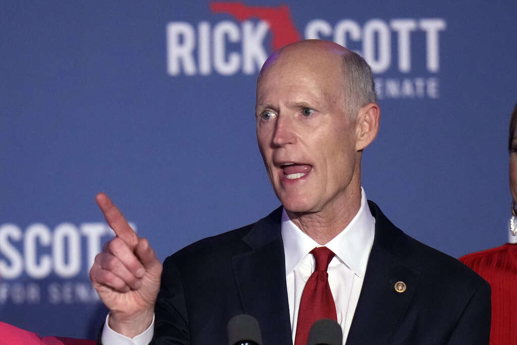 Sen. Rick Scott, R-Fla., speaks at a campaign watch party...