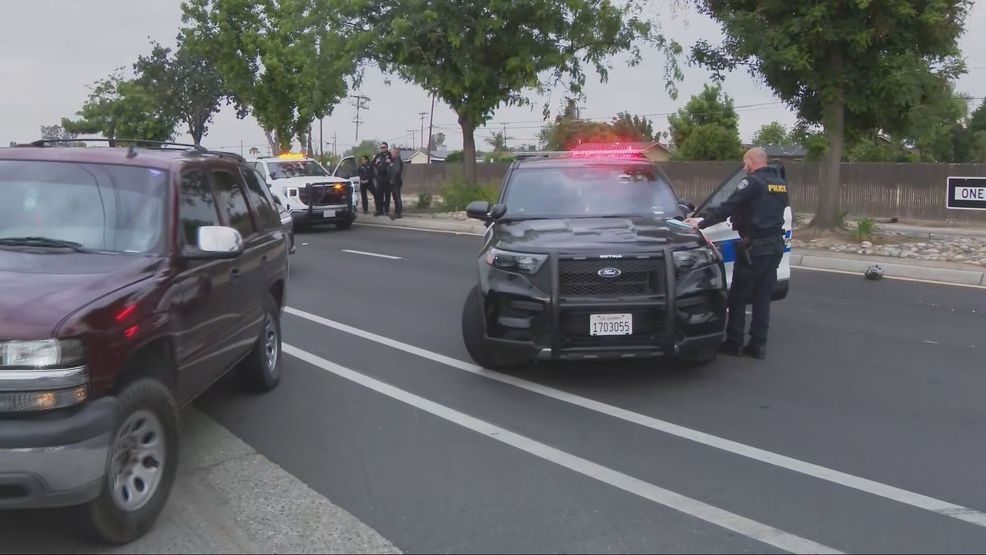 Road closures are underway in south Bakersfield after a car crashed into a tree on South H Street Tuesday evening. PHOTO: KBAK/KBFX