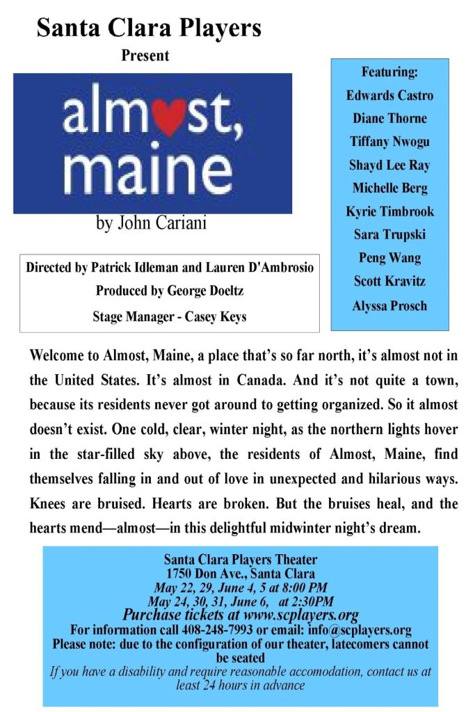 Santa Clara Players presents Almost, Maine — Friday, May 22 – Saturday, June 6