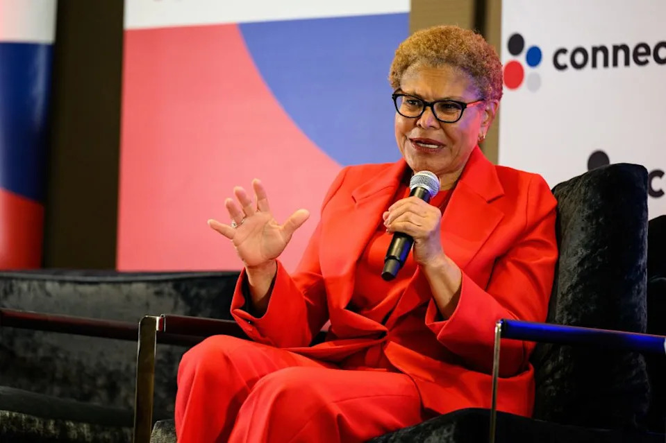 Mayor Karen Bass speaks at the Connect Los Angeles Conference on Thursday AP Photo/William Liang