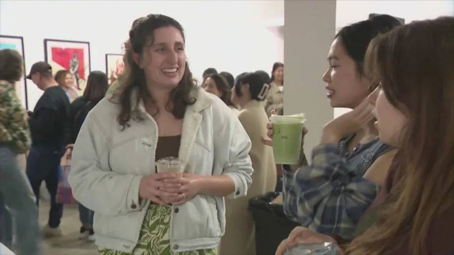Customers gather at Reinne's Place, a coffee shop in Long Beach serving classic coffee and drinks that feature Vietnamese and Filipino ingredients. (KTLA)