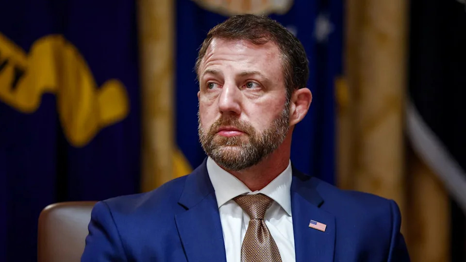 Markwayne Mullin speaking during a cabinet meeting at the White House in Washington, D.C.