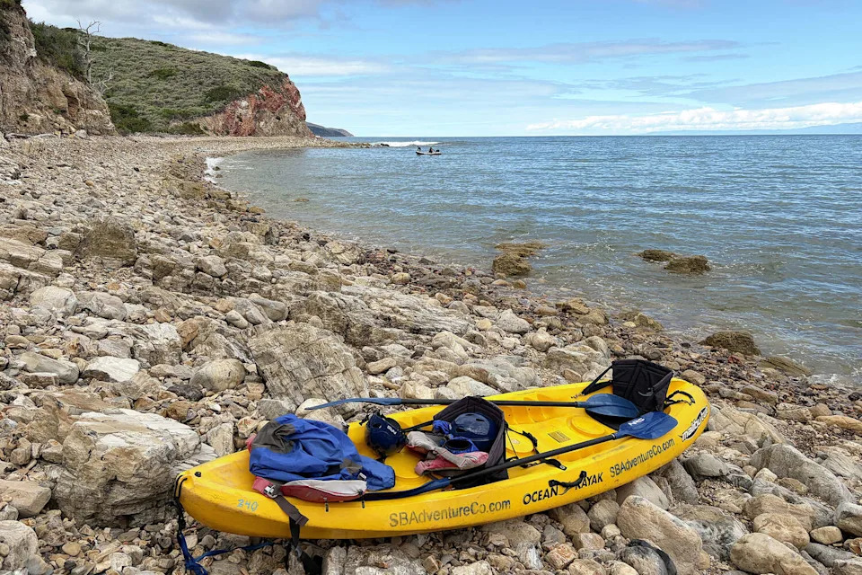 A remote cobblestone beach in Chinese Harbor on Santa Cruz Island in California on May 4, 2026. (Erin Rode/SFGATE)