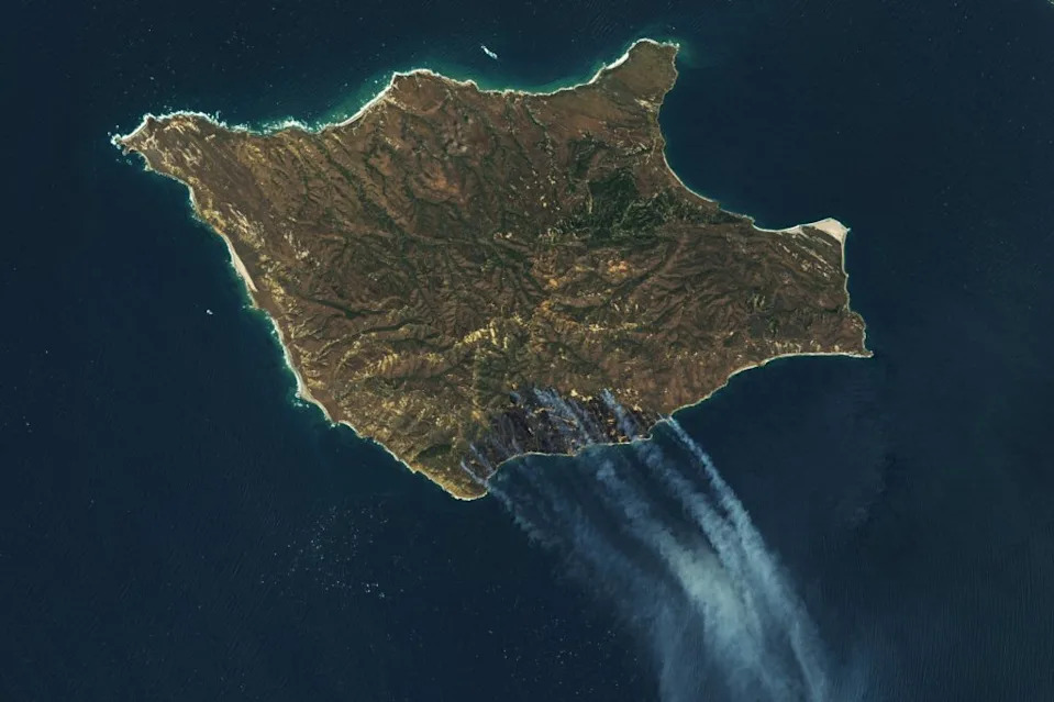 Satellite view of a fire burning on Santa Rosa Island. ZUMAPRESS.com