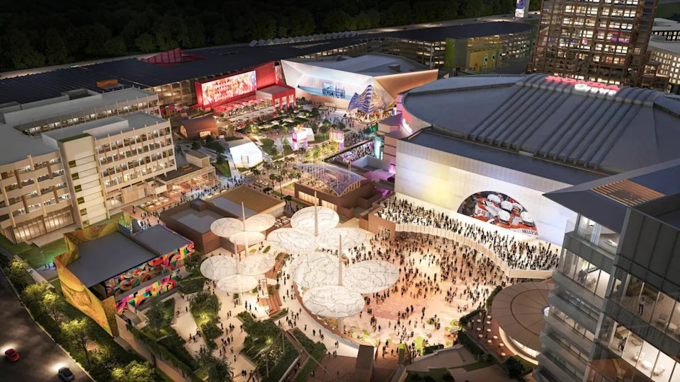 An aerial rendering of OCVIBE concert hall. OCVIBE