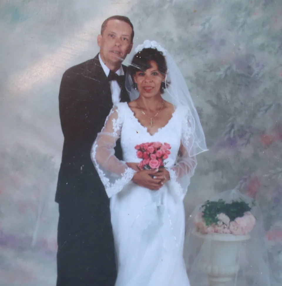 Kerry Sheron and wife Maria Moreno on their wedding day 18 years ago. Courtesy Maria Moreno