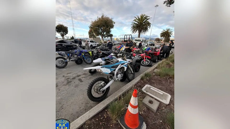 <div>Oakland police recover more than 70 dirt bikes and ATVS on the Bay Bridge. May 3, 2026 Photo: OPD</div>