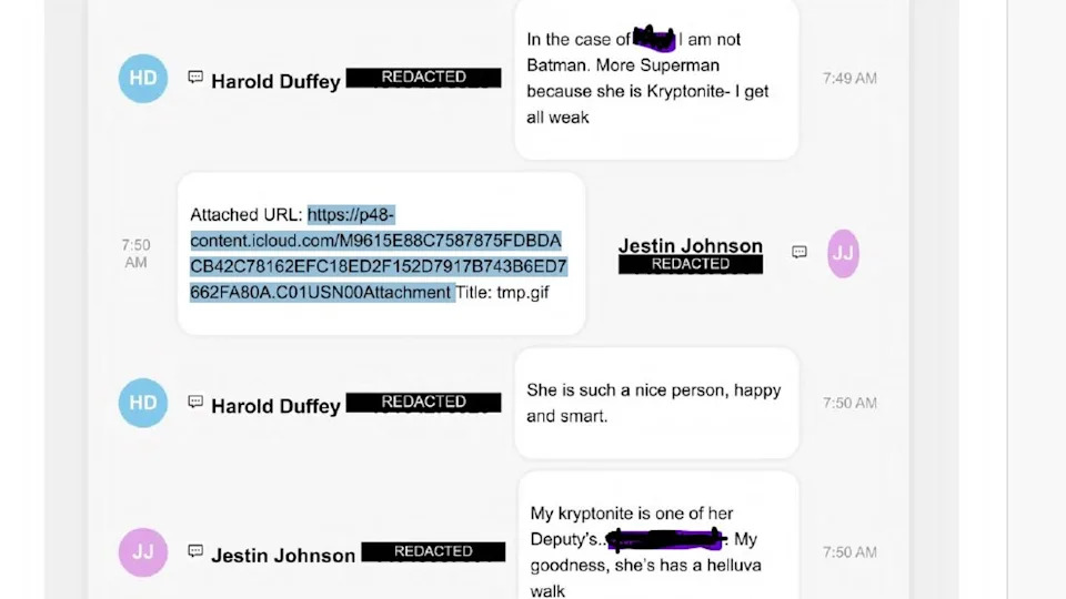 <div>Oakland release of texts between Jestin Johnson and Harold Duffey.</div>