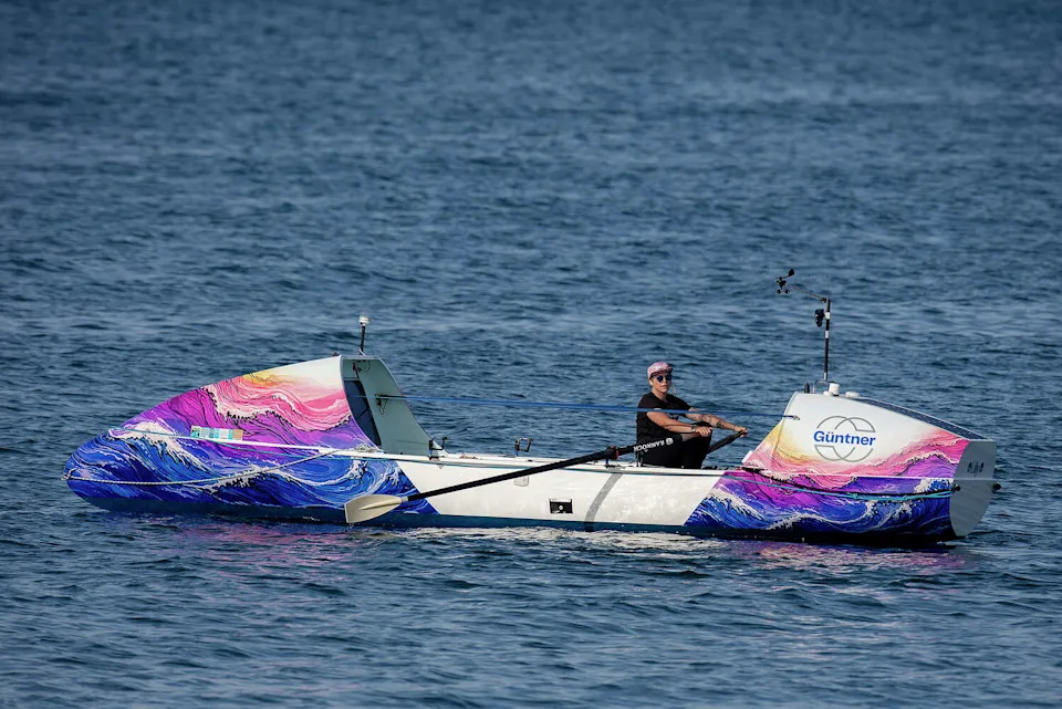 Kelsey Pfendler prepped her rowboat and trained at the Breakwater Cove Marina in Monterey. (Kodiak Greenwood/For the S.F. Chronicle)