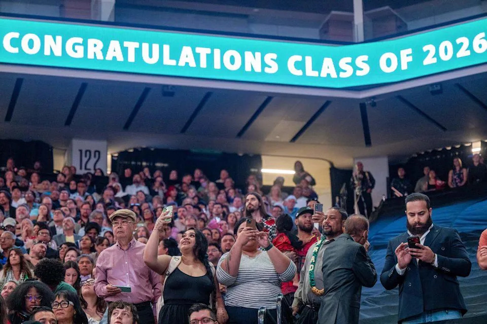 Family and friends take photos and videos during Sacramento State’s commencement ceremony at Golden 1 Center on Friday, May 22, 2026. The university is celebrating the largest graduating class in its history.