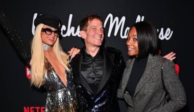 Paris Hilton, Jeff Beacher and Tiffany Haddish at The Hollywood Roosevelt on May 9 in Los Angeles.