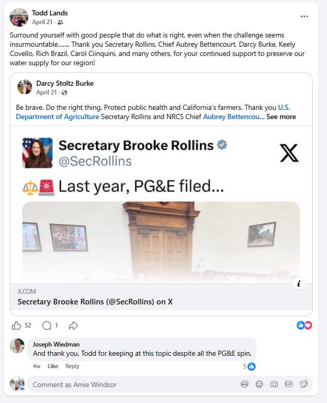 A screenshot from Todd Lands' Facebook account highlights his efforts...