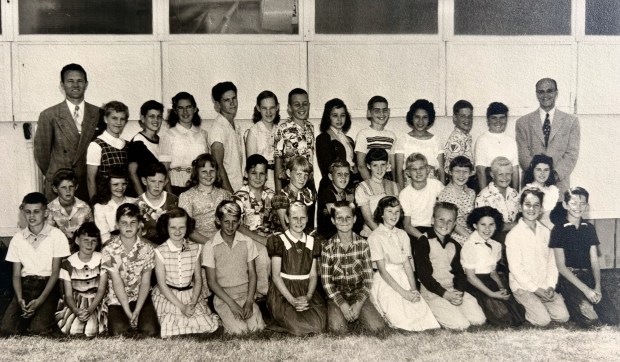 The last sixth-grade class at Azure Vista Elementary School is pictured in 1953. Principal Owen B. Handley is at far left. (Sunset View Elementary School archives)
