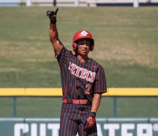 San Diego State's Adam Magpoc had three hits and three RBI against New Mexico. (Ruby Ruiz / SDSU Athletics)
