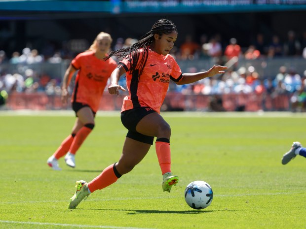Bay FC's Onyeka Gamero (6) controls the ball against the Utah Royals FC in the second half at PayPal Park in San Jose, Calif., on Sunday, May 10, 2026. (Nhat V. Meyer/Bay Area News Group)