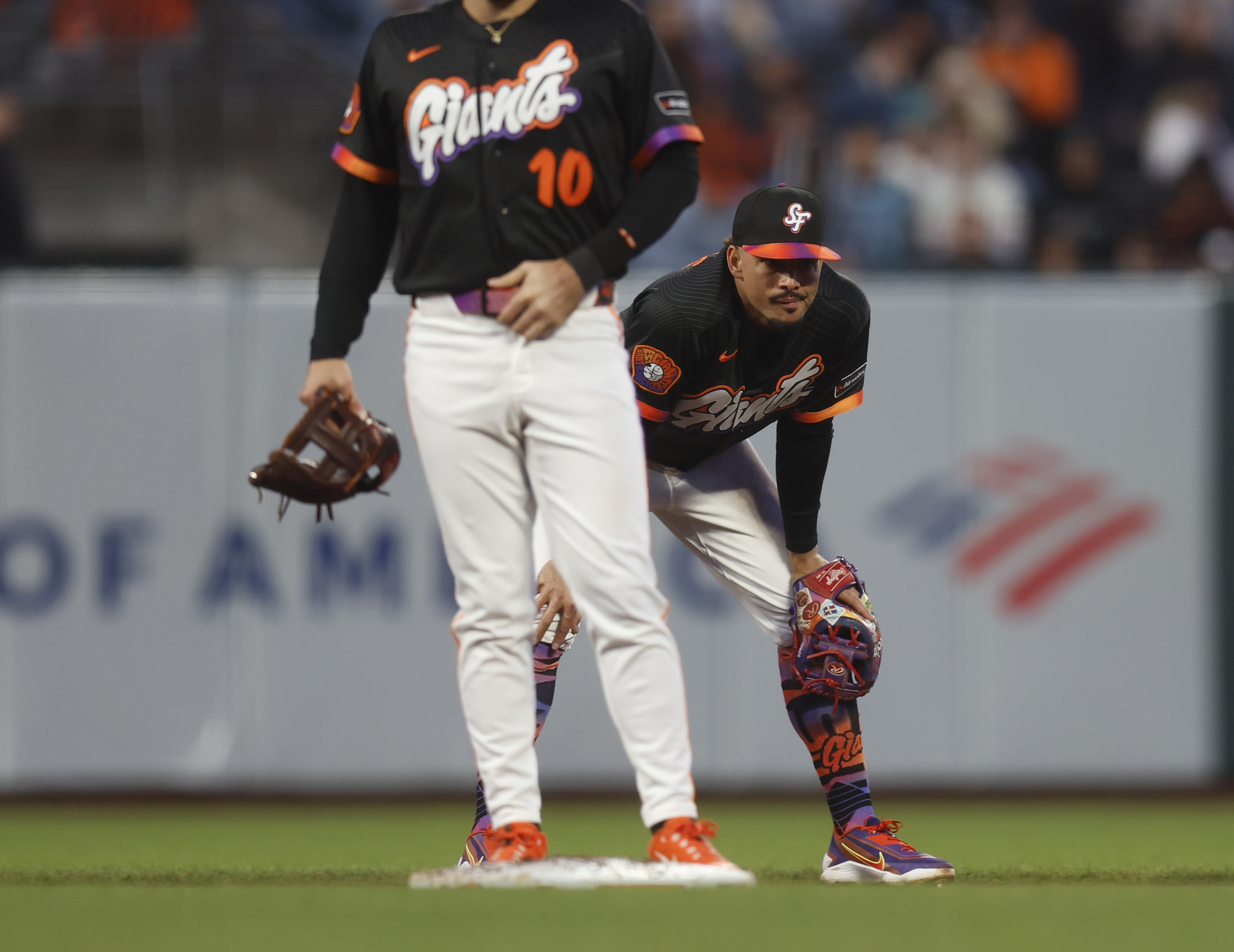 San Francisco Giants’ Willy Adames (2) reacts to his throwing...