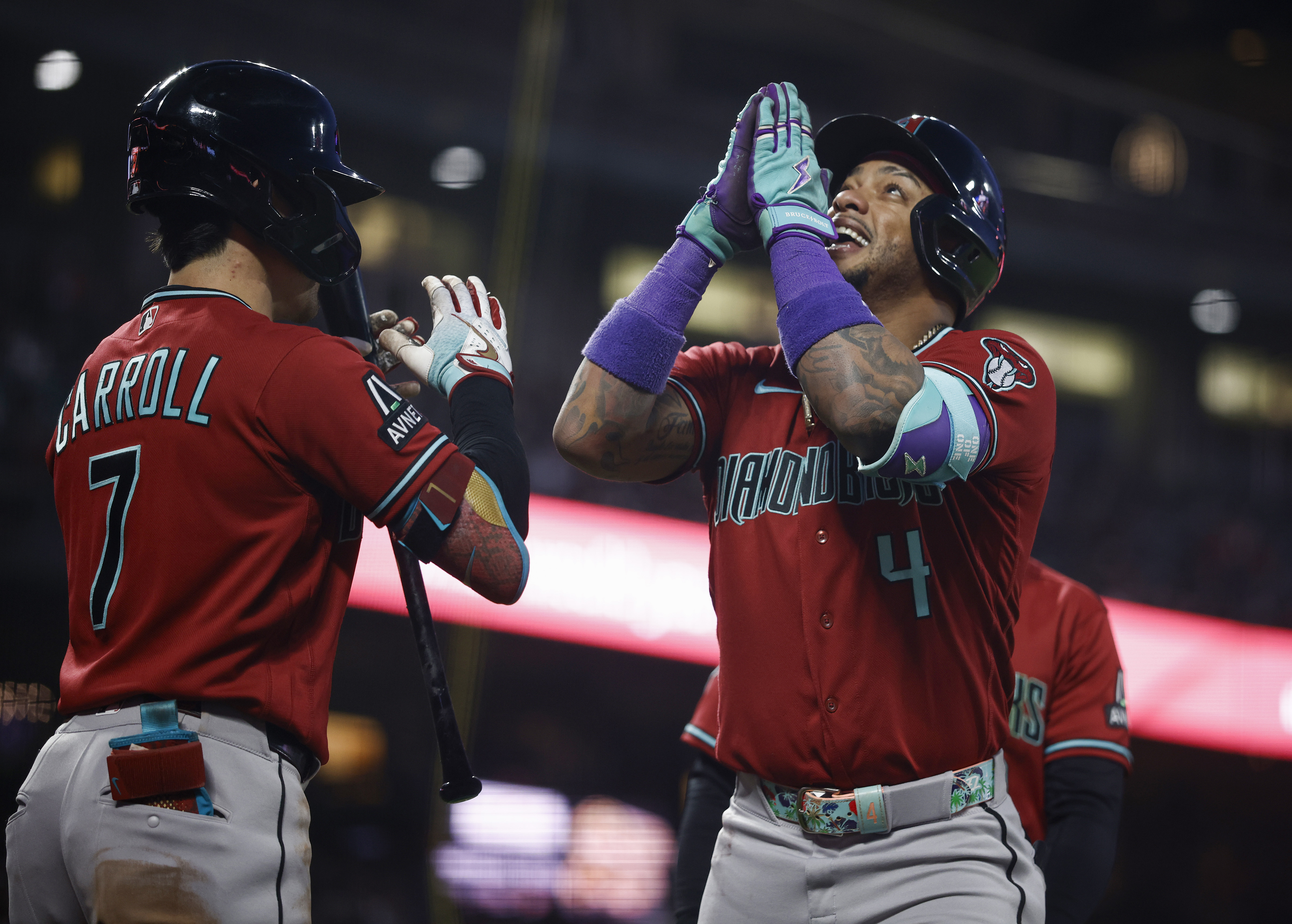 Arizona Diamondbacks’ Ketel Marte (4) celebrates his two-run home run...