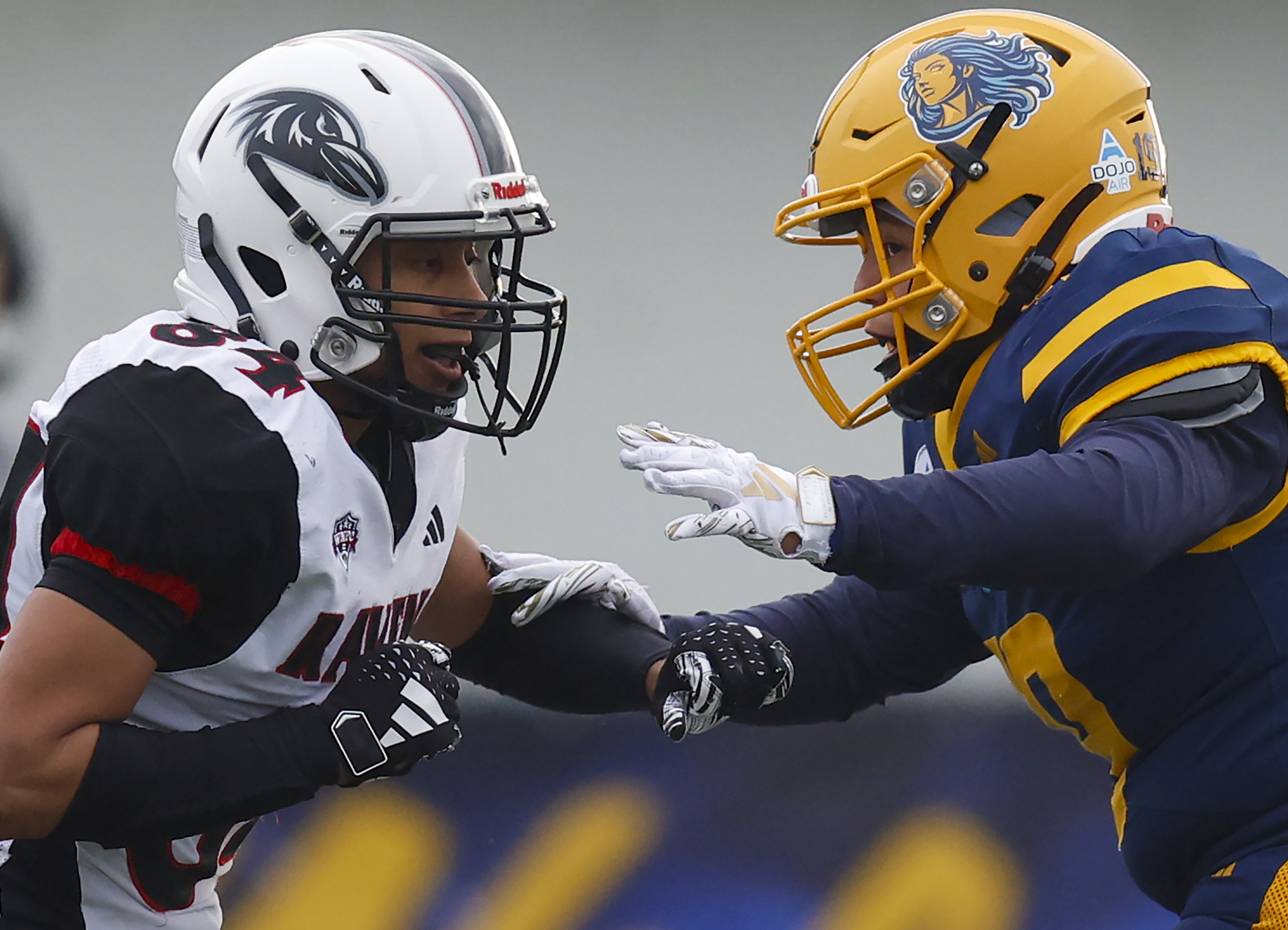 Golden State Stormâs DJ Espinosa (19) faces off against the...