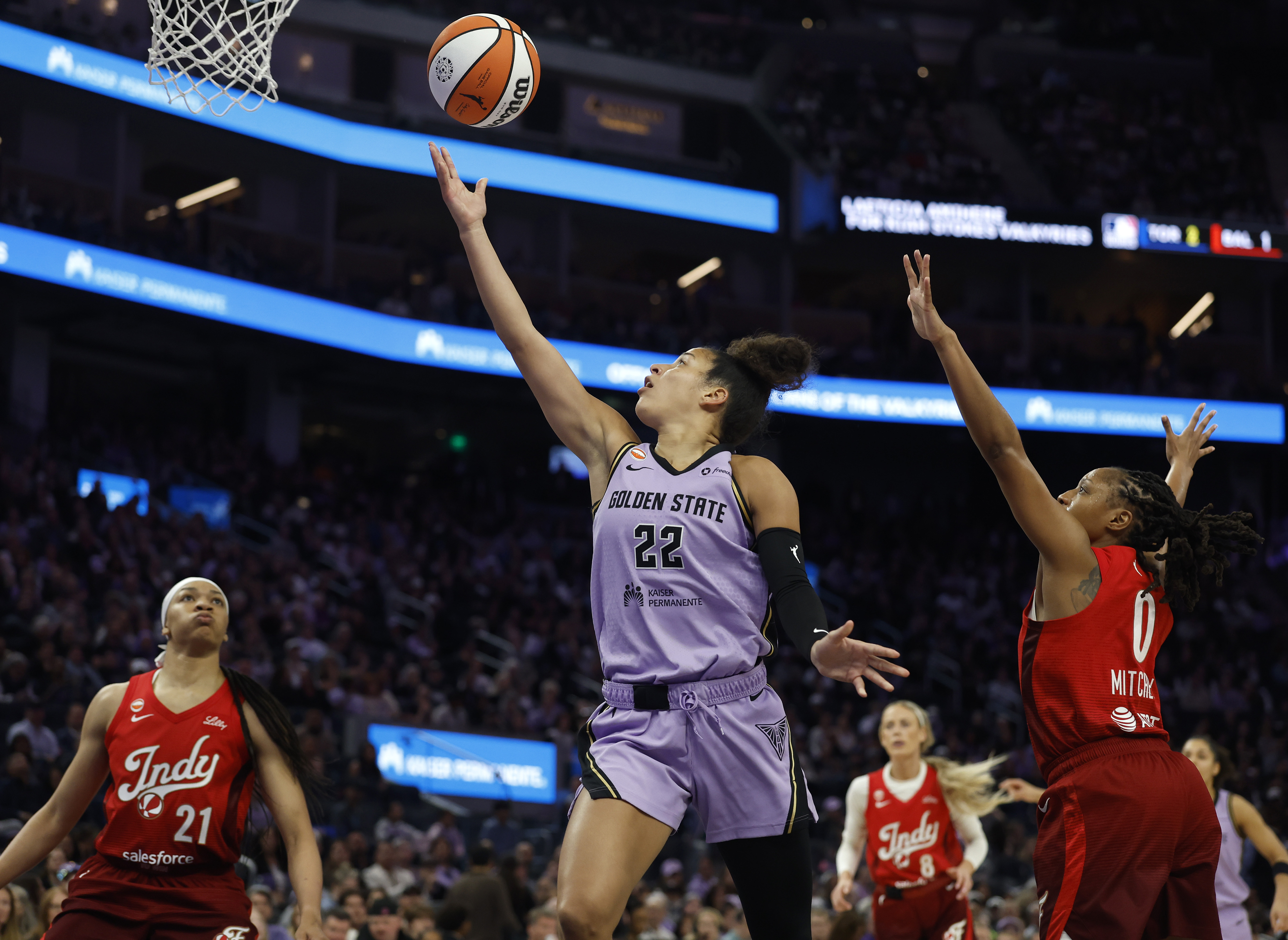 Golden State Valkyries' Veronica Burton (22) scores a basket against...
