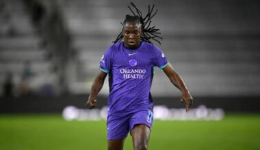 FILE - Orlando Pride forward Barbra Banda (11) controls the ball during an NWSL soccer match against Seattle Reign FC, on March 15, 2026 in Orlando, Fla. (AP Photo/Phelan M. Ebenhack, File)