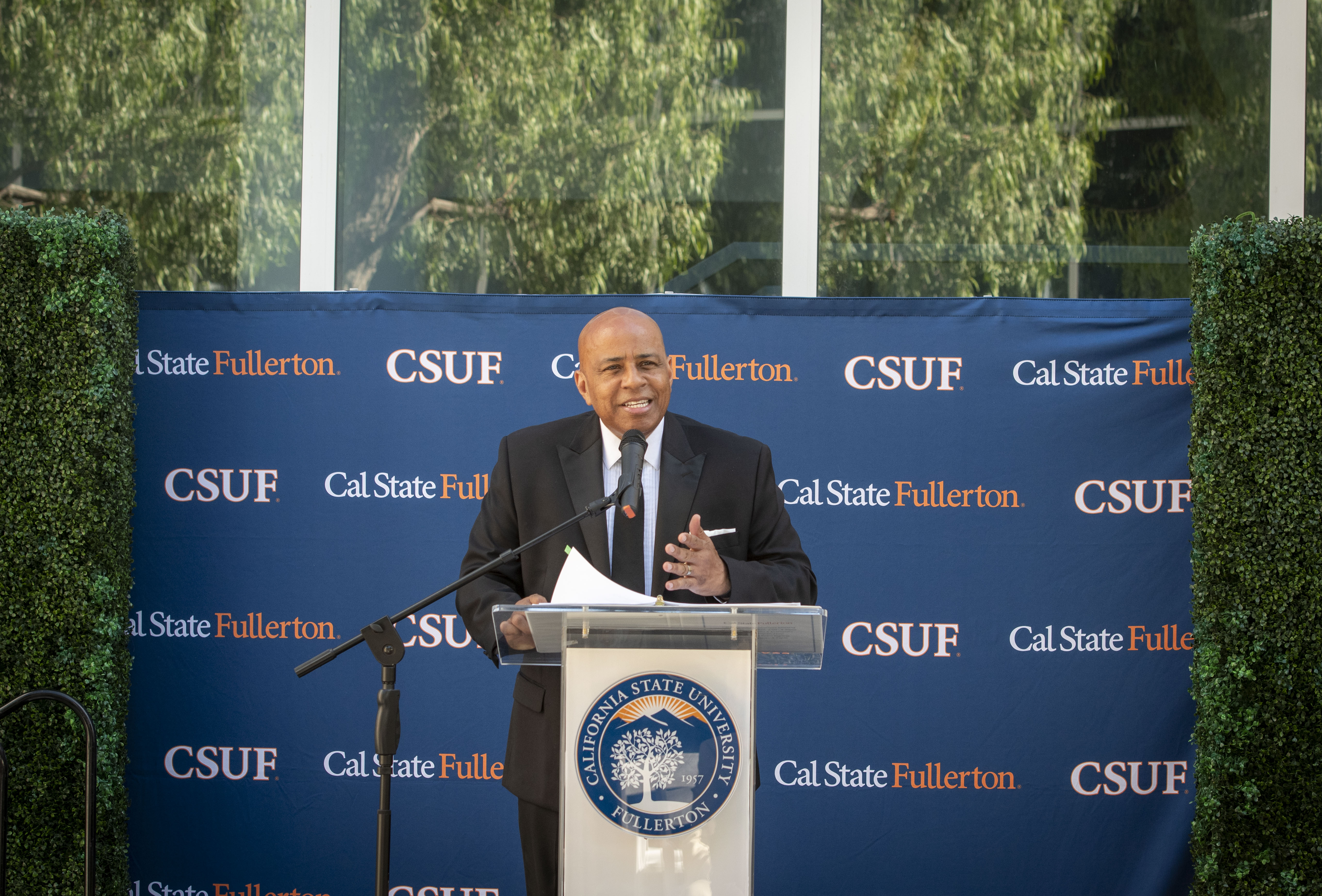 Ronald Rochon, Cal State Fullerton president delivers remarks at the...