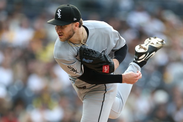 White Sox starter Sean Burke delivers against the Padres in the first inning at Petco Park on May 2, 2026, in San Diego. (Sean M. Haffey/Getty)