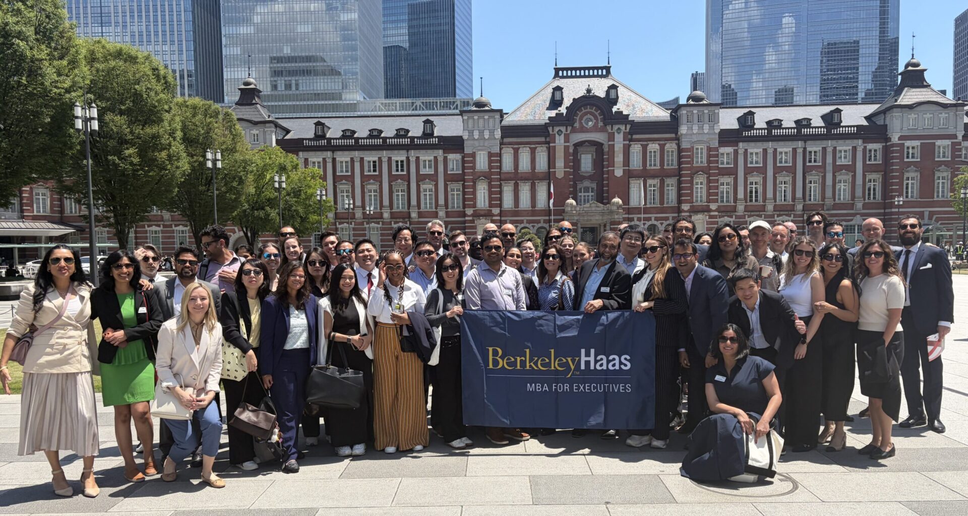 EMBA students in Tokyo in front of a building