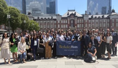 EMBA students in Tokyo in front of a building