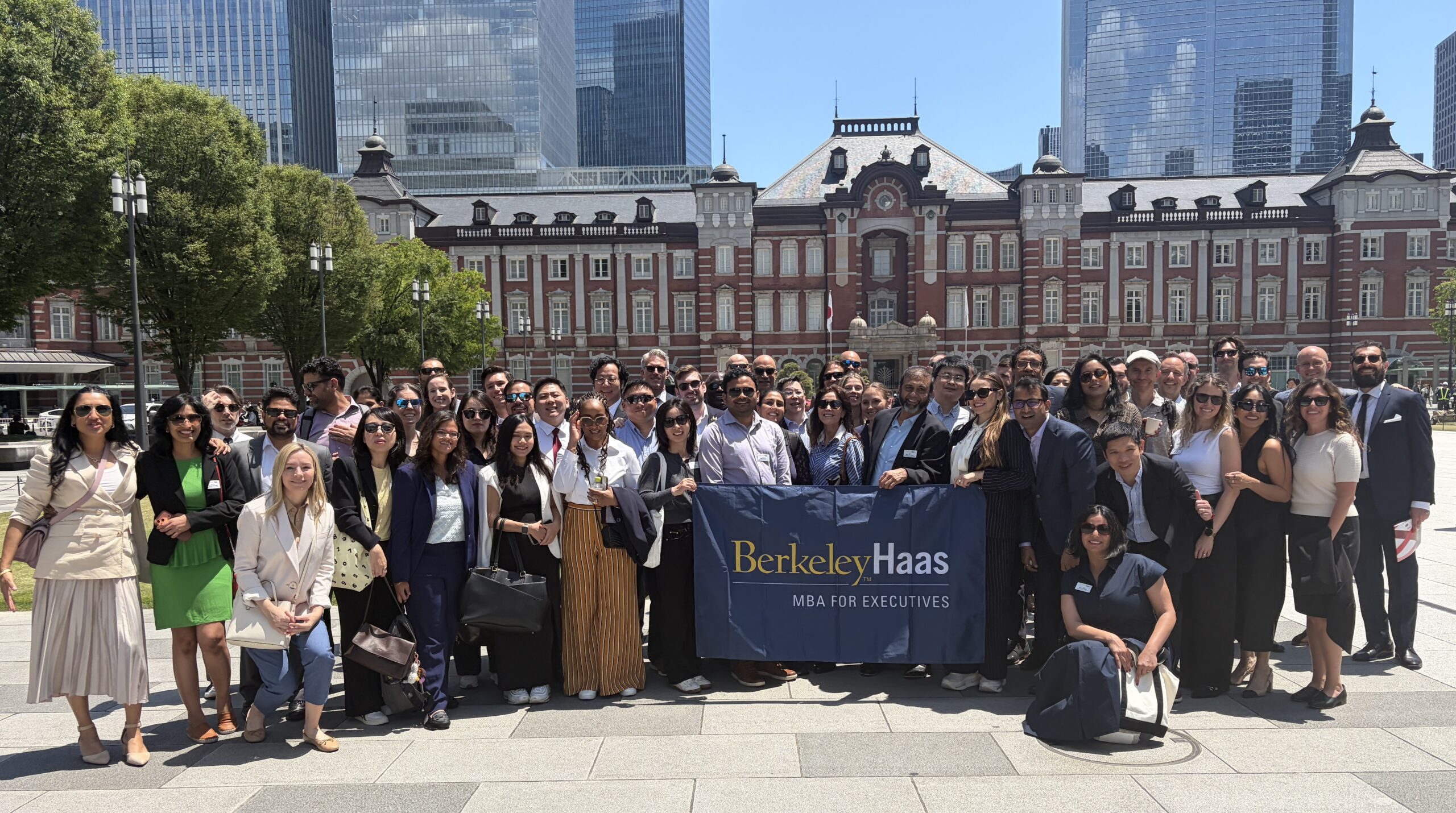 EMBA students in Tokyo in front of a building