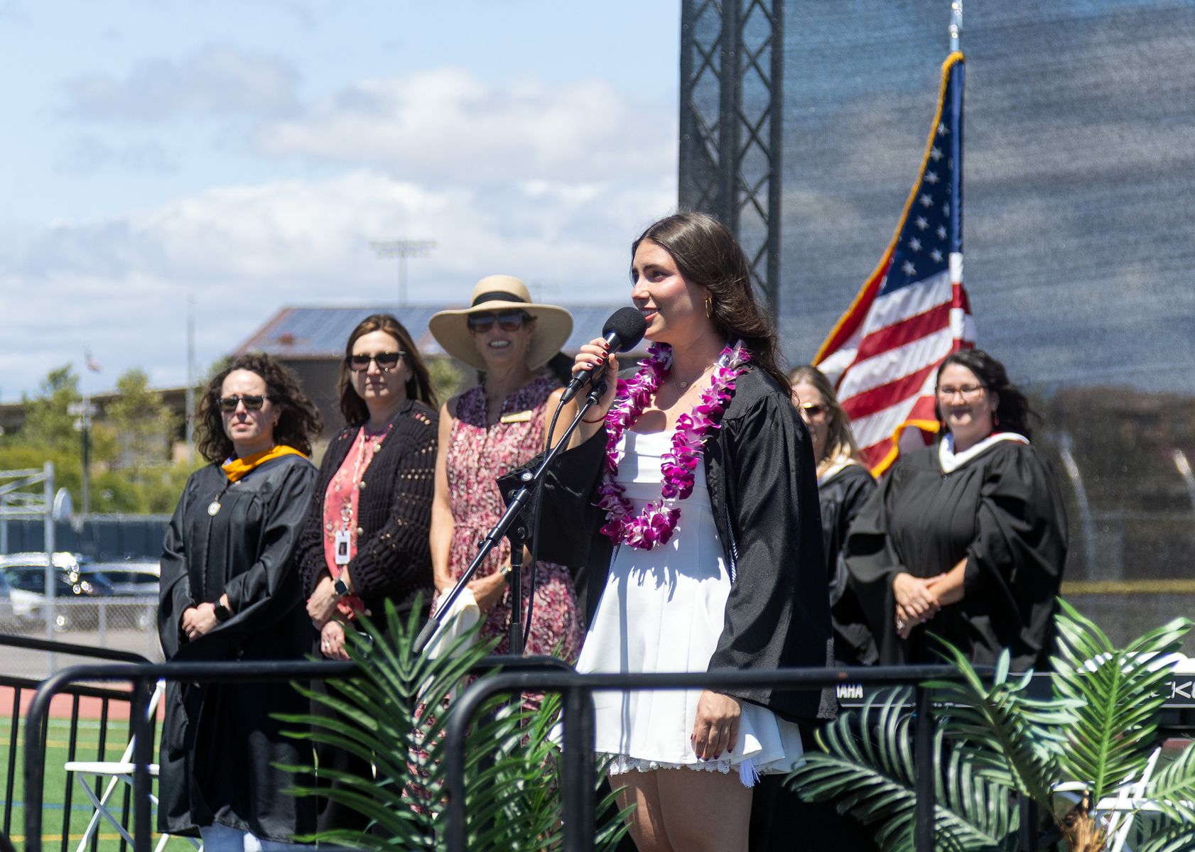 Student Gabriela Chait sings “The National Anthem” (Jon Clark)