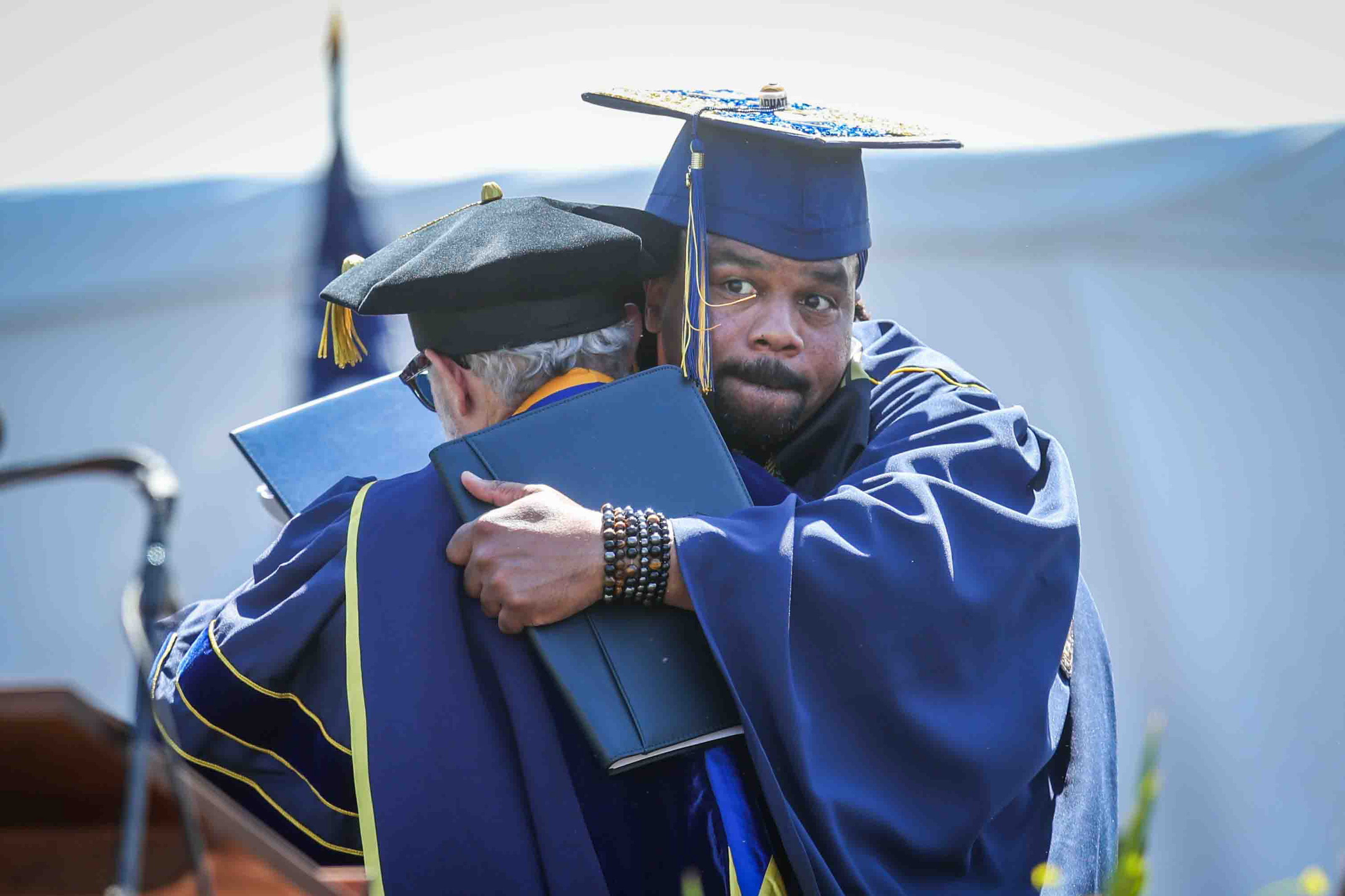 University of California, Berkeley, Chancellor Rich Lyons, left, hugs University...