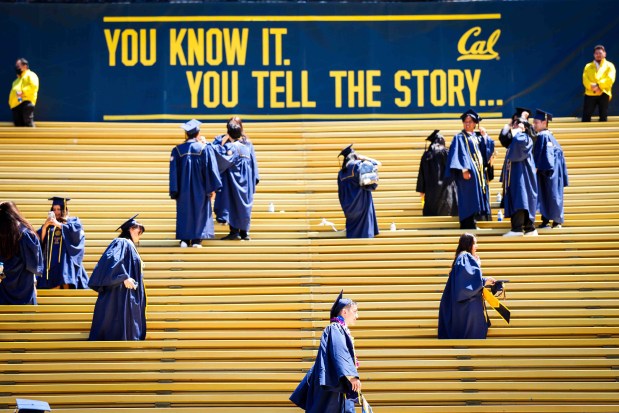 UC Berkeley undergraduate and graduate students of the Class of 2026 leave the California Memorial Stadium aftrer their commencement ceremony in Berkeley, Calif., Saturday, May 16, 2026. (Ray Chavez/Bay Area News Group)